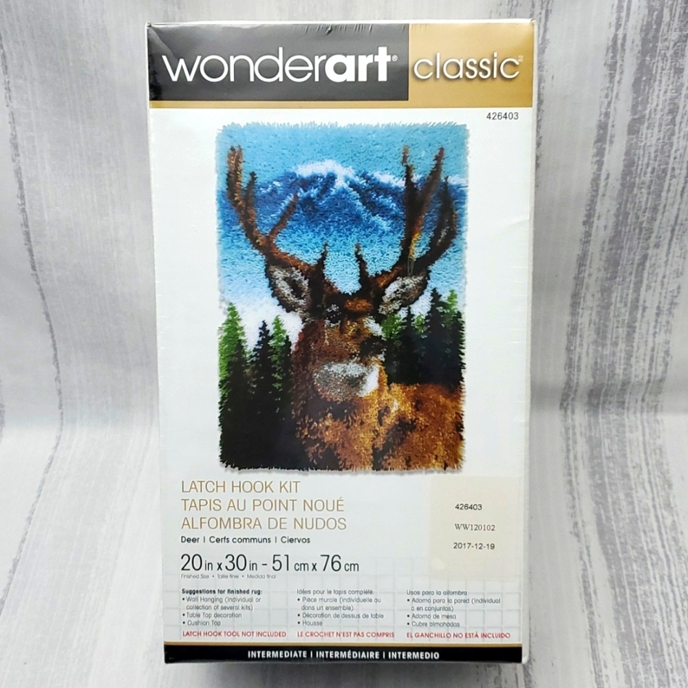 Wonderart Deer Head Stag Classic Latch Hook Rug Kit 20X30" New Sealed in Box